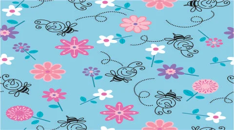 Continuous background lovely flowers bees Stock Illustration
