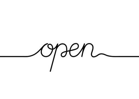 Continuous black line drawing word Open. Minimalist outline open concept. Vec Stock Illustration