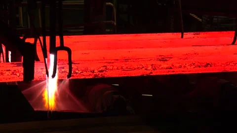Continuous casting machine with blow torch working. Stock Footage 256484708