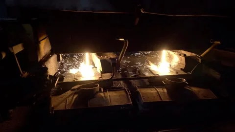 Continuous casting machine at the metallurgical plant. Metal Casting Stock Footage 269333415