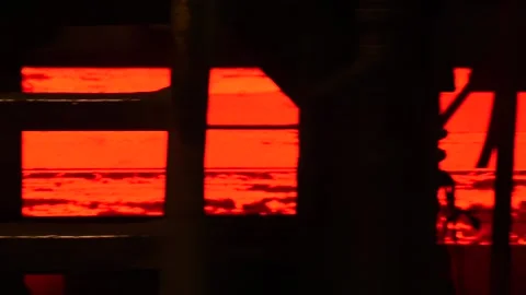 Continuous casting machine. Production of steel billets Stock Footage 256484807
