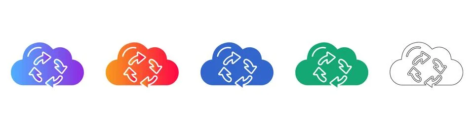 Continuous Cloud Sync &amp; Refresh Icon Set Ilustração Stock
