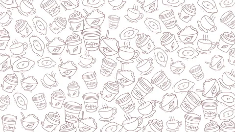 Continuous Collection of Coffee Cups and Saucer Hand Drawn Pattern Stock Footage 321640960