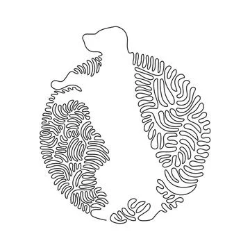 Continuous curve one line drawing of standing dog abstract art in circle. Stock Illustration