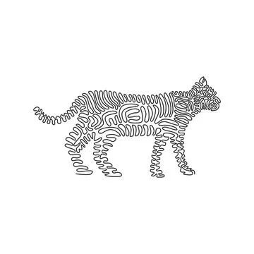 Continuous curve one line drawing of cute standing cat curve abstract art. Illustrazione stock