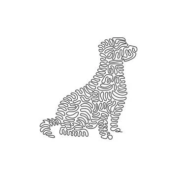 Continuous curve one line drawing of cute sitting dog abstract art. Stock Illustration