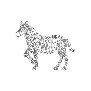 Continuous curve one line drawing of cute zebra curve abstract art. Stock Illustration
