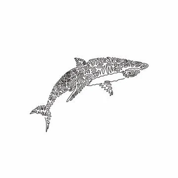 Continuous curve one line drawing of fierce shark abstract art. Stock Illustration