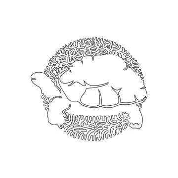 Continuous curve one line drawing of cute tortoise abstract art in circle. Stock Illustration