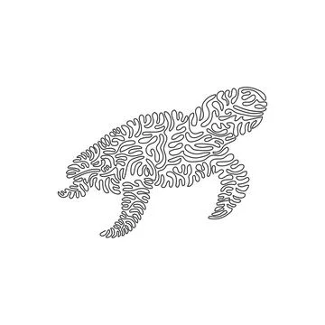 Continuous curve one line drawing of beautiful turtle abstract art. 스톡 일러스트