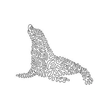 Continuous curve one line drawing of cute sitting sea lion. Stock Illustration