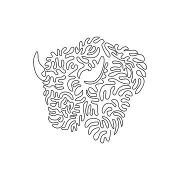 Continuous curve one line drawing of aggressive bison curve abstract art. Stock Illustration