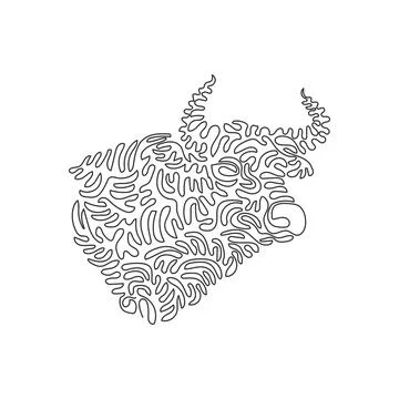 Continuous curve one line drawing of aggressive bull, curve abstract art. Stock Illustration