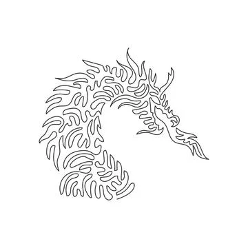 Continuous curve one line drawing of gruesome dragon Stock Illustration