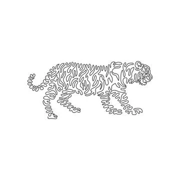 Continuous curve one line drawing. The tiger has a muscular body Stock Illustration