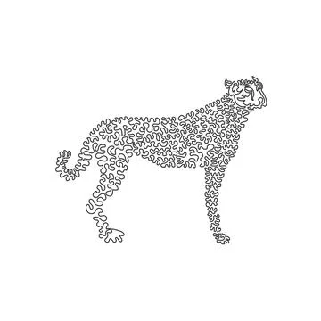 Continuous curve one line drawing. The cheetah is the fastest runner on land 스톡 일러스트