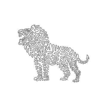 Continuous curve one line drawing of ferocious lion. Curve abstract art. 스톡 일러스트