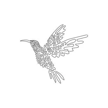 Continuous curve one line drawing abstract art. Adorable flying hummingbird.. Stock Illustration