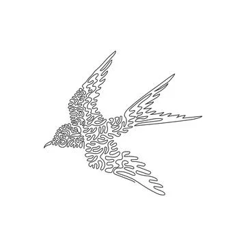 Continuous curve one line drawing of beautiful flying swallow Illustrazione stock