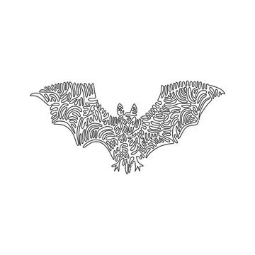 Continuous curve one line drawing. bat, mammals capable of flight Stock Illustration