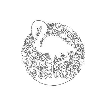 Continuous curve one line drawing of standing flamingo abstract art in circle 스톡 일러스트