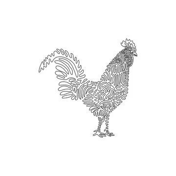 Continuous curve one line drawing of abstract art. Beautiful high arched rooster Illustrazione stock