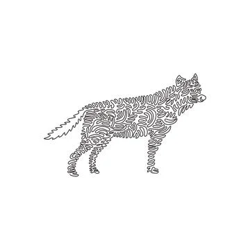 Continuous curve one line drawing of standing wolf abstract art in circle Stock Illustration