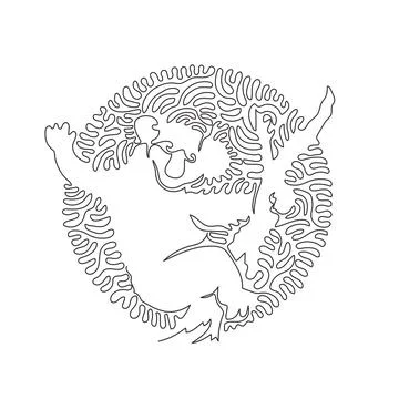 Continuous curve one line drawing of cute koala abstract art in circle Stock Illustration