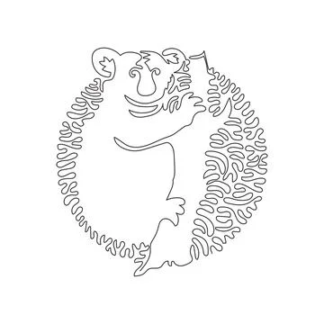 Continuous curve one line drawing of funny koala abstract art in circle Illustrazione stock