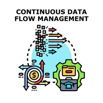 Continuous data flow management processing information cycle Stock Illustration