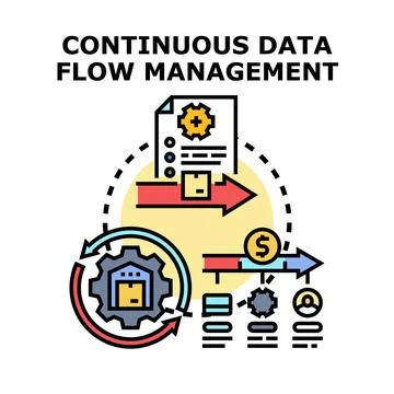 Continuous data flow management processing information cycle Stock-Illustration