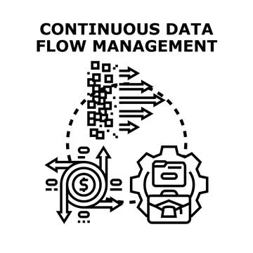 Continuous data flow management processing information cycle Stock Illustration