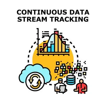 Continuous data stream tracking, analyzing information flow Illustrazione stock