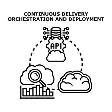 Continuous delivery orchestration and deployment software concept Stock Illustration