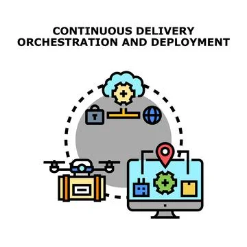 Continuous delivery orchestration and software deployment concept Stock Illustration