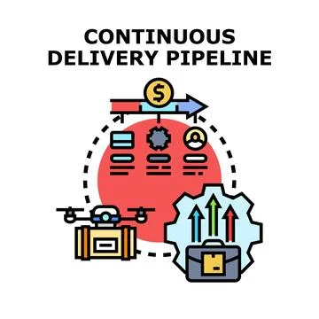Continuous delivery pipeline process and automated software development Stockillustratie