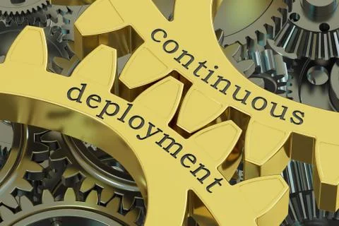 Continuous deployment concept on the gears, 3D rendering Stock Illustration
