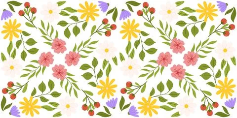 Continuous design featuring floral elements. Botanical-inspired repeated pa.. Stock Illustration