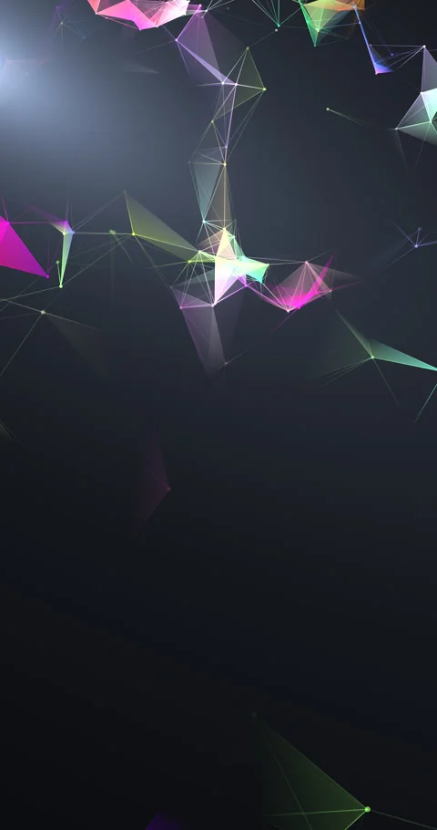 A continuous diagonal flight through a bright rainbow plexus mesh of glowing Stockbeeldmateriaal 345549243