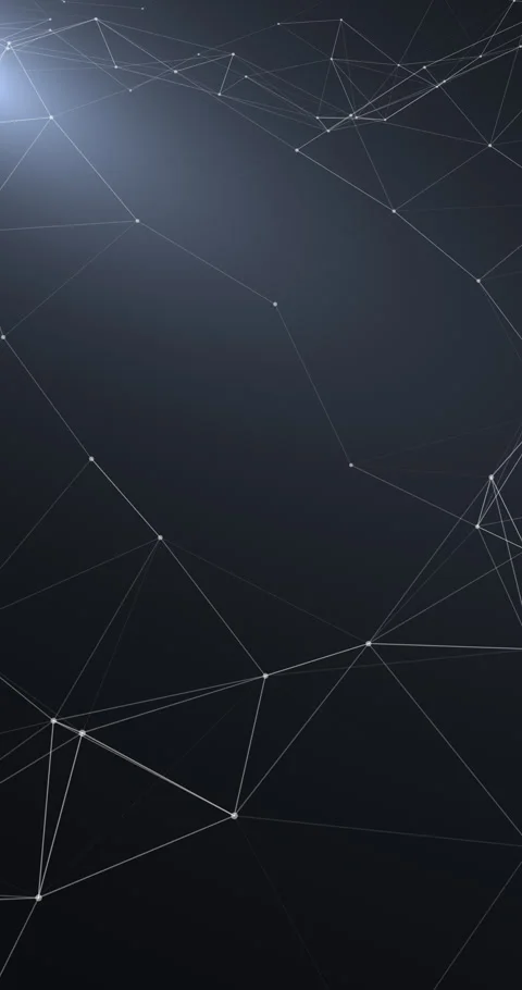 A continuous diagonal motion through a dark grey plexus grid with soft corne Video stock 345550701