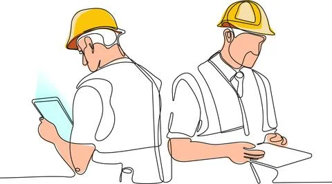 Continuous drawing of Industry maintenance engineer Stock Illustration