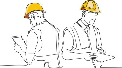 Continuous drawing of Industry maintenance engineer Stock Illustration
