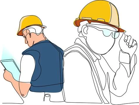 Continuous drawing of Industry maintenance engineer Stock Illustration