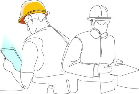 Continuous drawing of Industry maintenance engineer Stock Illustration
