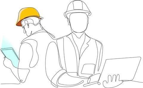 Continuous drawing of Industry maintenance engineer Stock Illustration