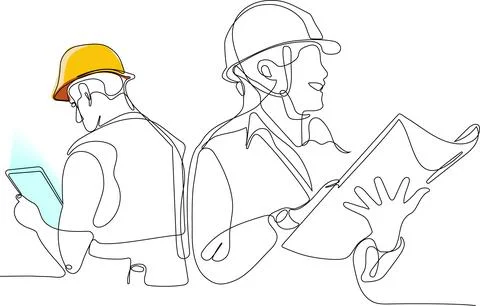 Continuous drawing of Industry maintenance engineer Stock Illustration