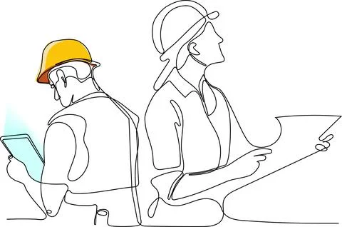 Continuous drawing of Industry maintenance engineer Stock Illustration
