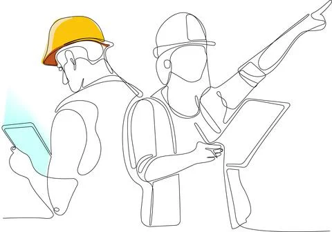 Continuous drawing of Industry maintenance engineer Stock Illustration