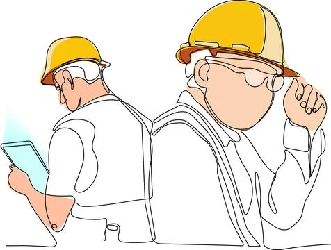 Continuous drawing of Industry maintenance engineer Stock Illustration