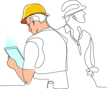 Continuous drawing of Industry maintenance engineer Stock Illustration